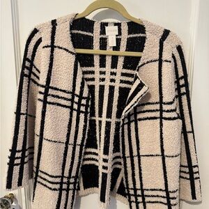 Chico's Cream and Black Plaid Cardigan